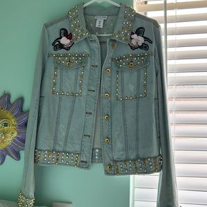 Brand new pearl gold studded jean jacket designed by belle Vera